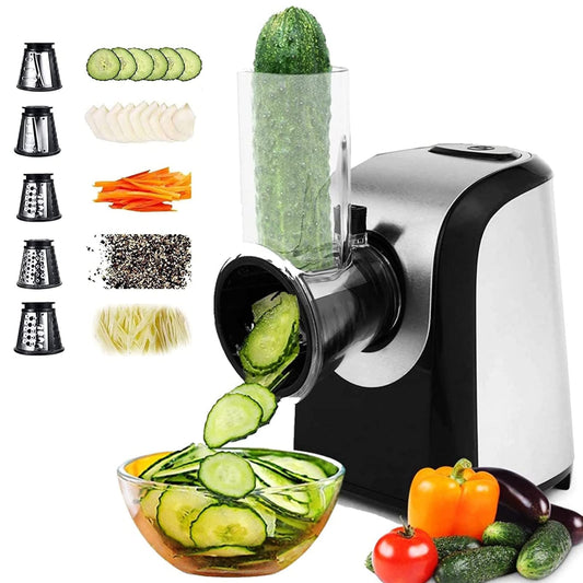 5 In 1 Professional Cheese Grater Electric Electric Cheese Grater for Block Cheese Grater Shredder Salad Maker for Cheeses Shredded Carrots Cabbage and Nuts for Home Kitchen Use BPA-Free